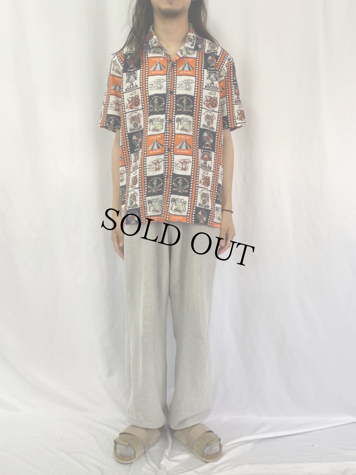 画像2: REUNION 総柄 オープンカラーシャツ M (2)