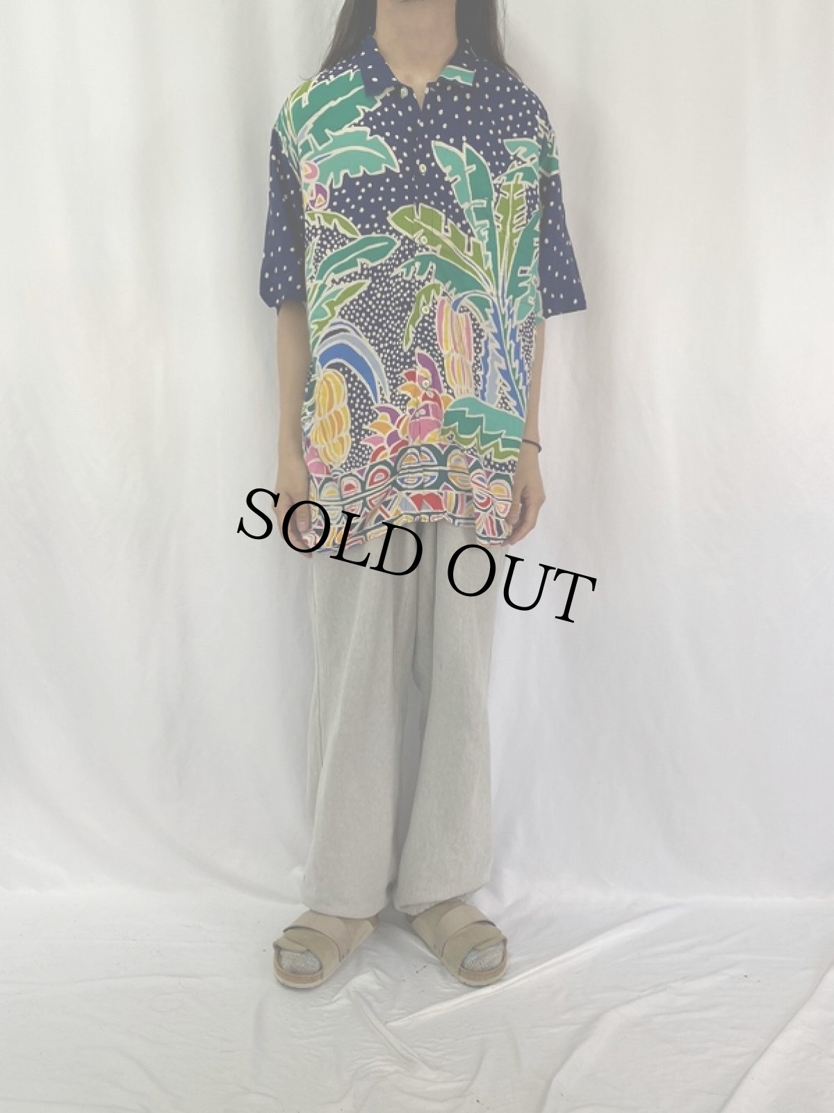 画像2: 90's JAMS WORLD USA製 ヤシの木柄 レーヨンアロハシャツ XL (2)