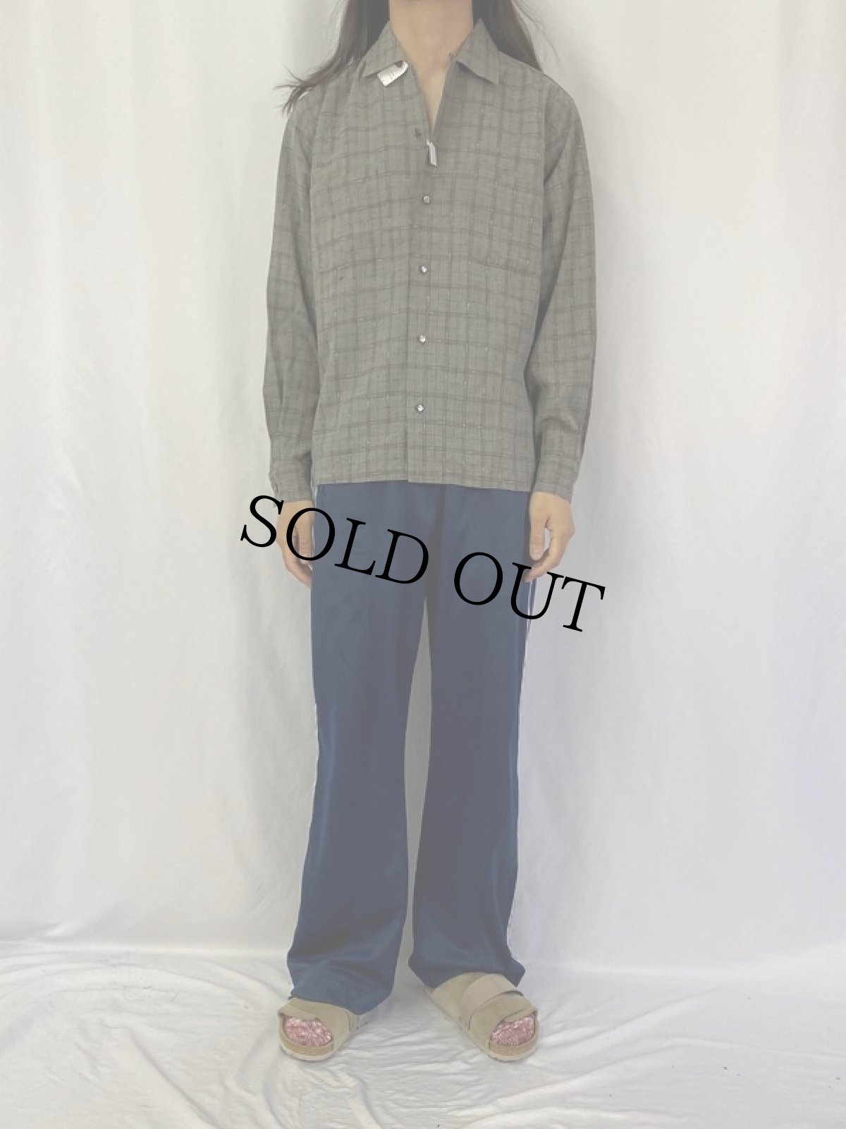 画像2: 60's Da Vinci チェック柄 レーヨン×アセテート オープンカラーシャツ DEADSTOCK M (2)