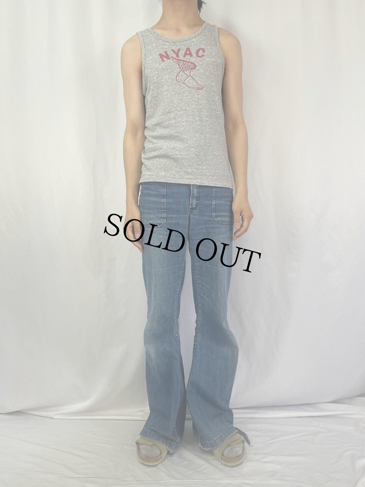 画像2: 80's Champion トリコタグ USA製 "NYAC" ウイングフット 染み込みプリントタンクトップ M (2)