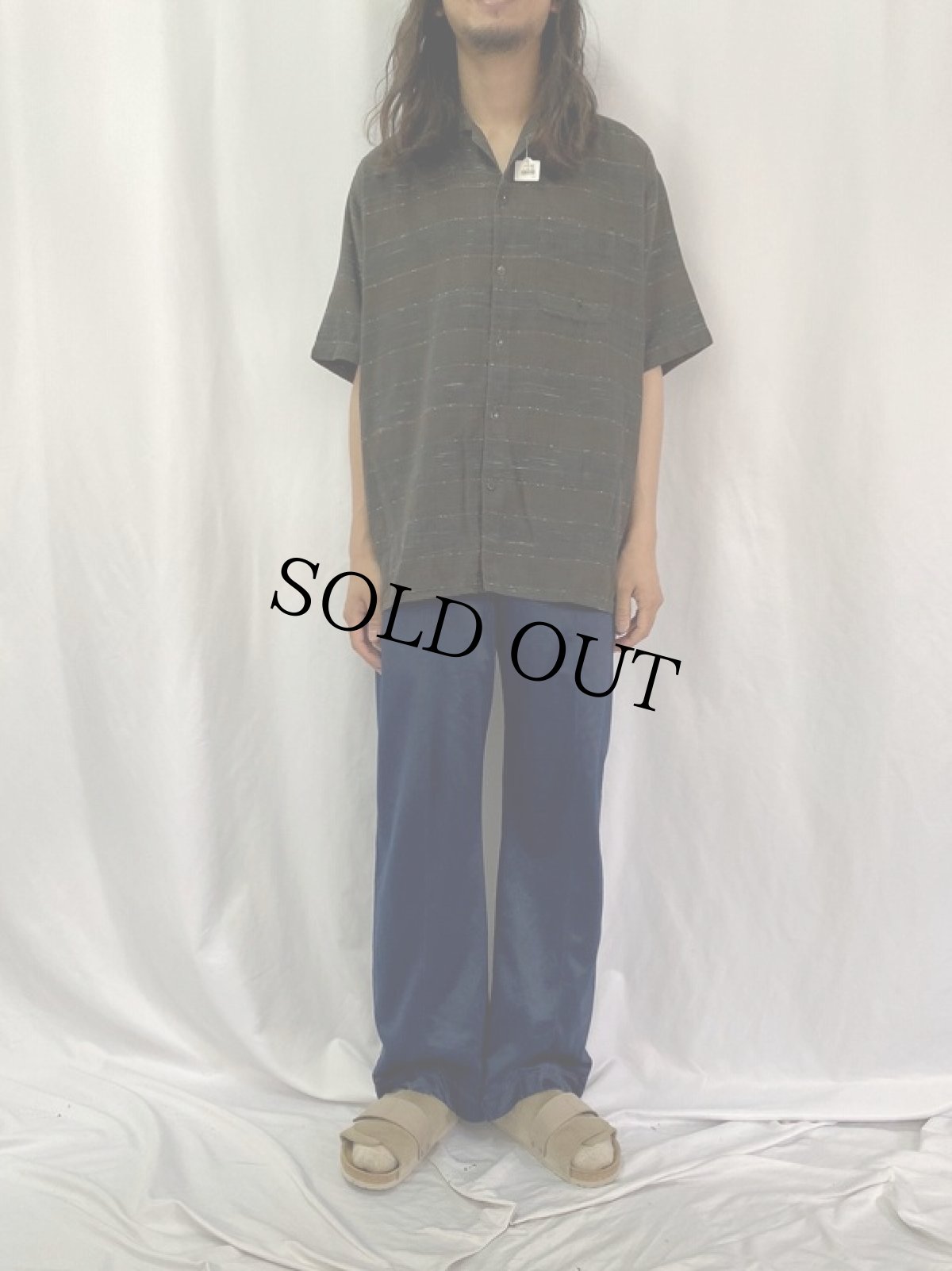 画像2: 60's Mag Sport 絣ボーダー柄 コットンシャツ (2)