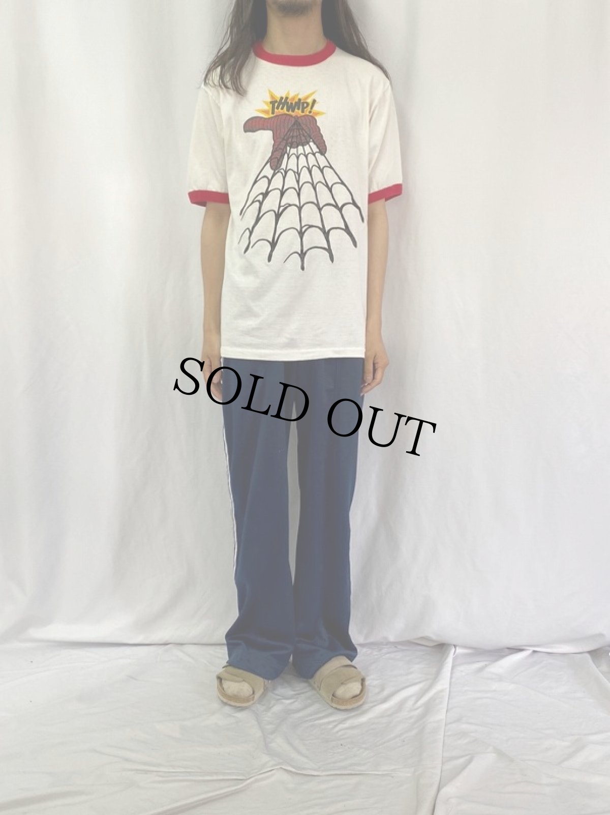 画像2: 90's USA製 "THWIP!" プリントリンガーTシャツ L (2)