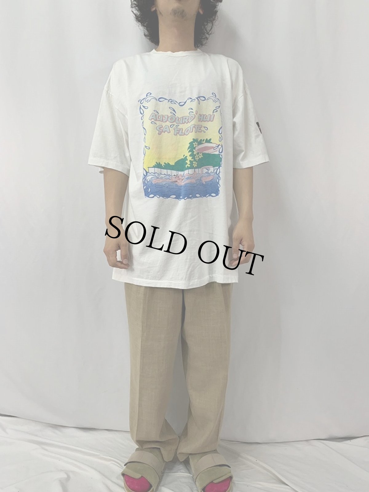 画像2: 90's PINK PANTHER CANADA製 "AUJOURD HUI CA FLOTTE" キャラクタープリントTシャツ (2)