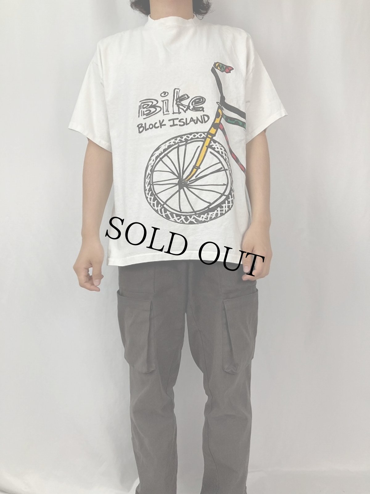 画像2: 90's GRAVITY GRAPHICS USA製 "Bike BLOCK ISLAND" 自転車プリントTシャツ XL (2)