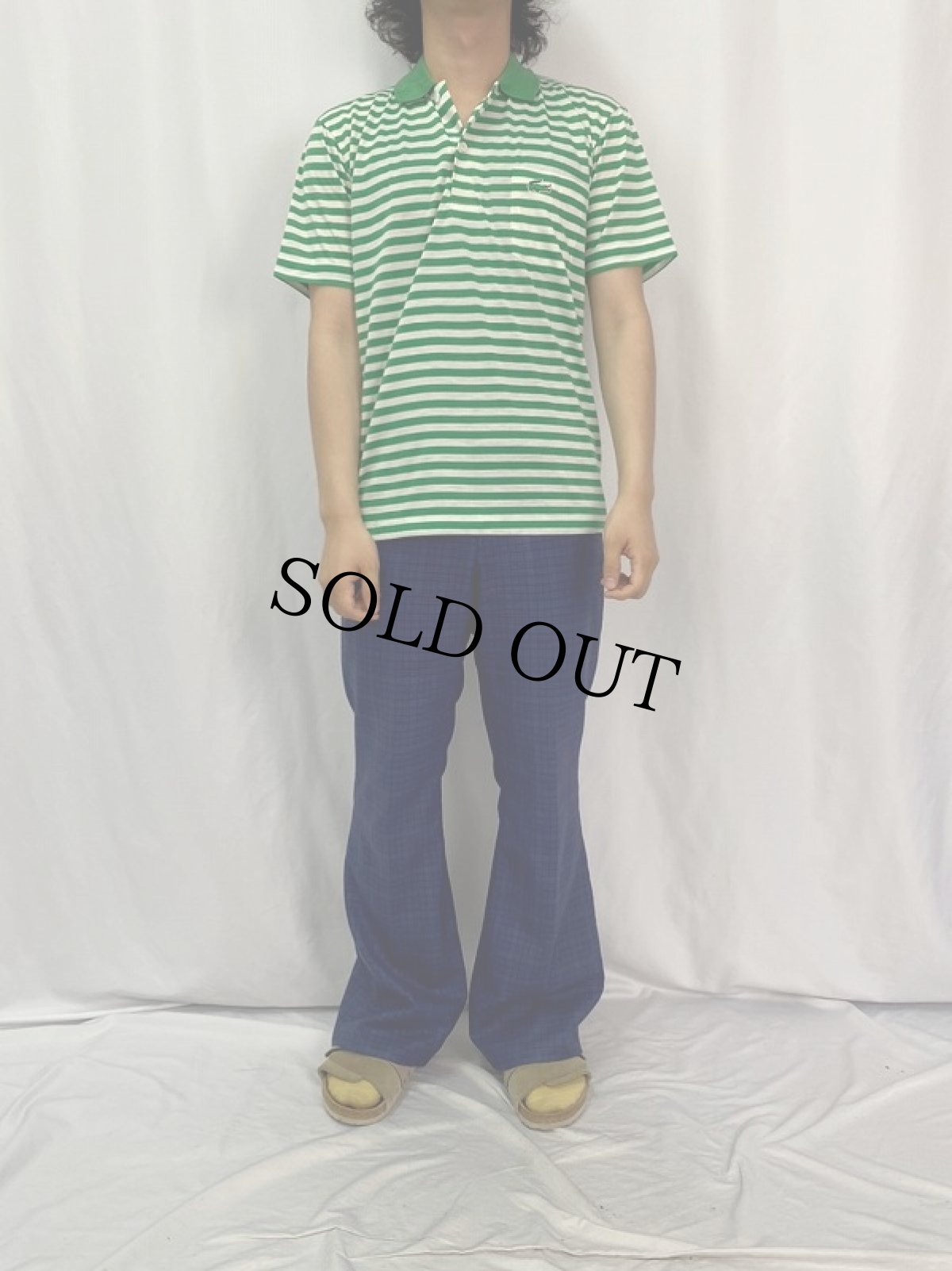 画像2: 70's CHEMISE LACOSTE FRANCE製 ロゴ刺繍 ボーダー柄 ポロシャツ M (2)