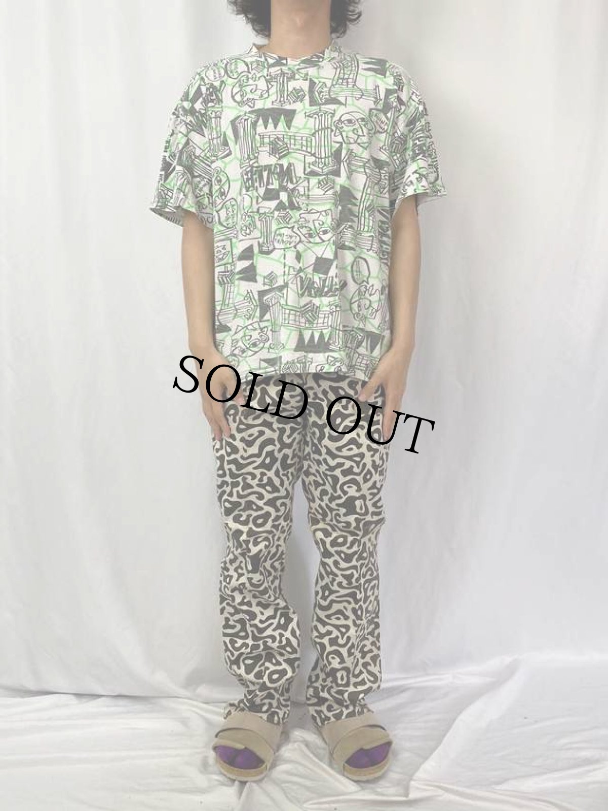 画像2: 90’s LAGUNA USA製 大判プリント アートTシャツ L (2)