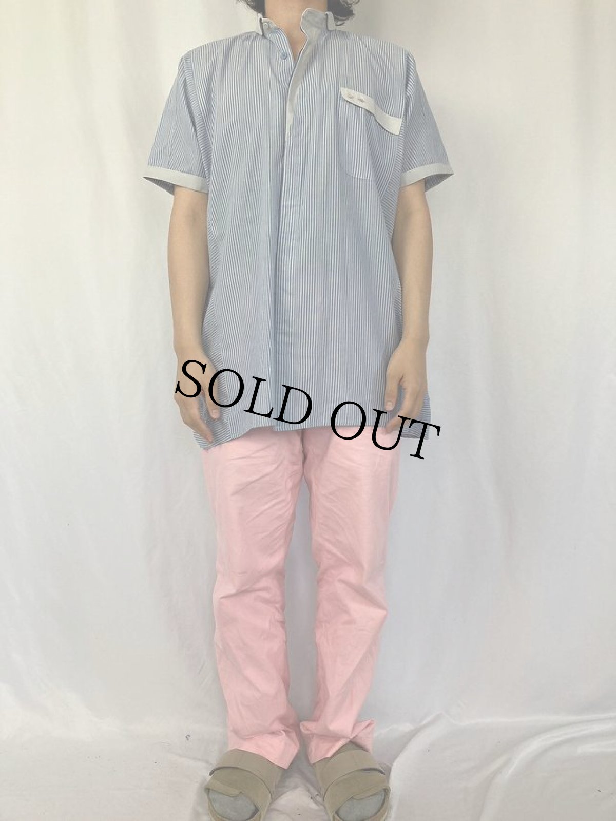 画像2: Marc Bellini ストライプ柄 丸襟デザインシャツ (2)