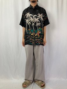 画像2: Silk Traders HAWAII ヤシの木柄 ホリゾンタルパターン シルクアロハシャツ M (2)