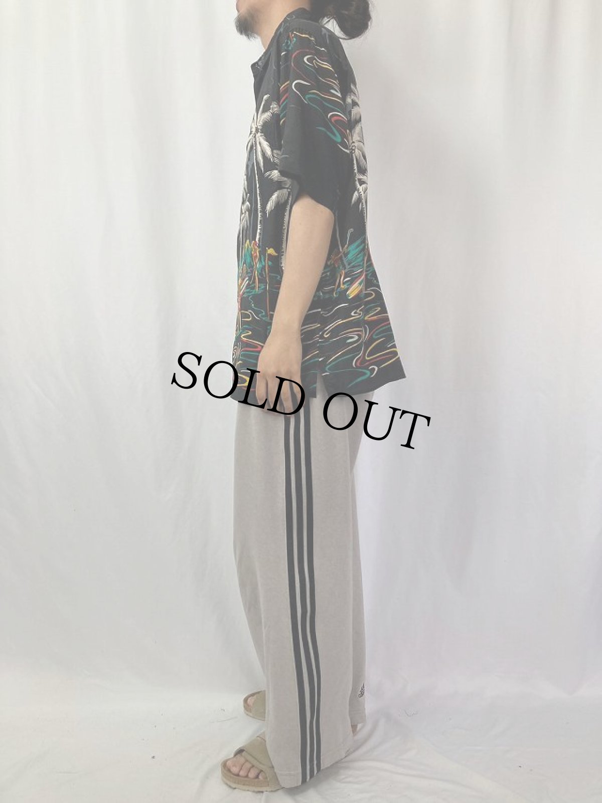 画像3: Silk Traders HAWAII ヤシの木柄 ホリゾンタルパターン シルクアロハシャツ M (3)