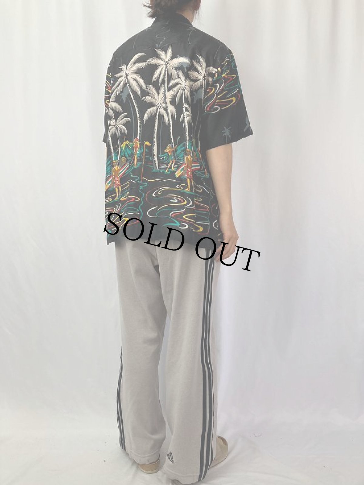 画像4: Silk Traders HAWAII ヤシの木柄 ホリゾンタルパターン シルクアロハシャツ M (4)