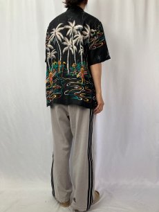 画像4: Silk Traders HAWAII ヤシの木柄 ホリゾンタルパターン シルクアロハシャツ M (4)