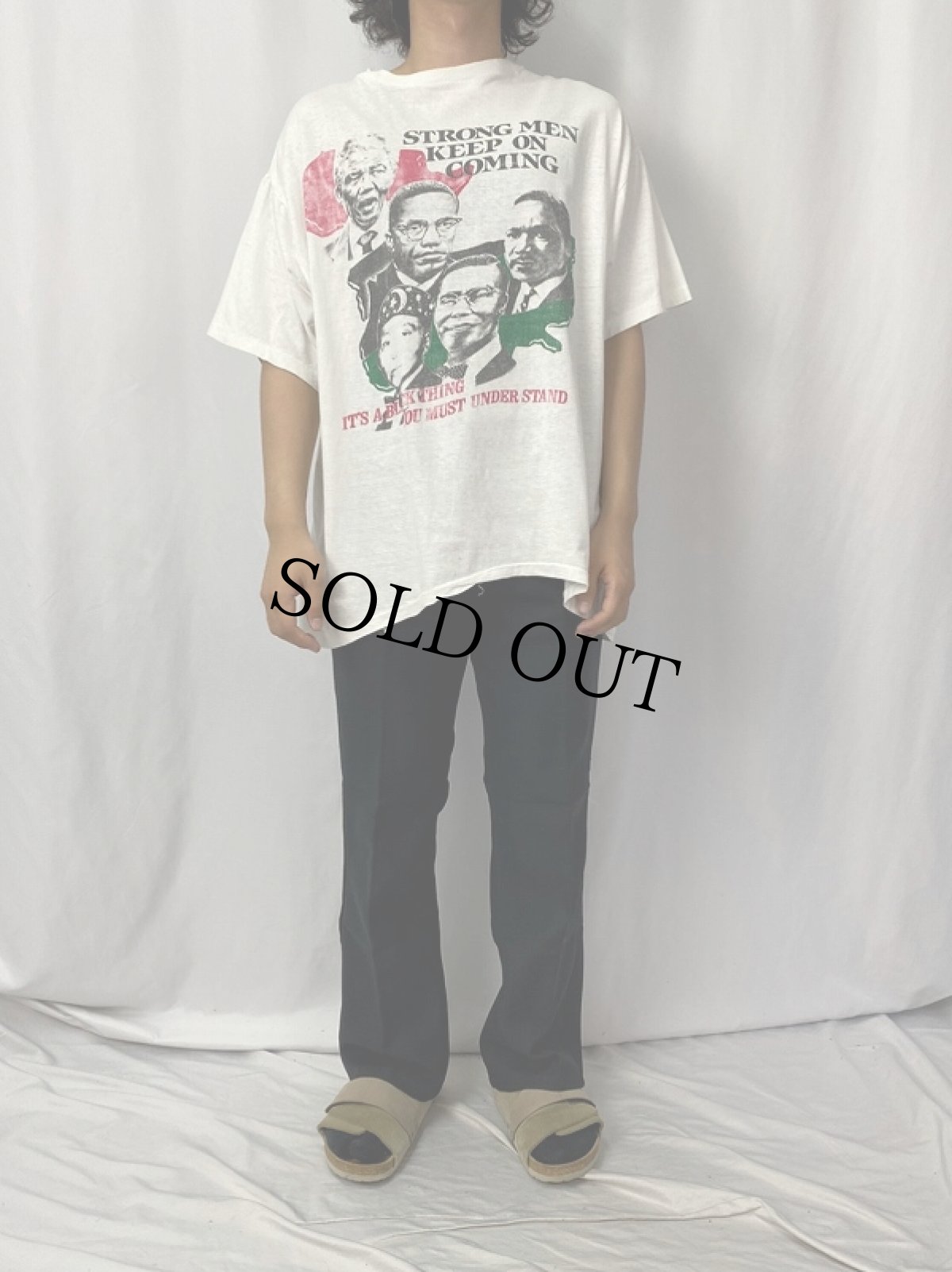 画像2: 90's "STRONG MEN KEEP ON COMING" 偉人プリントTシャツ XL (2)