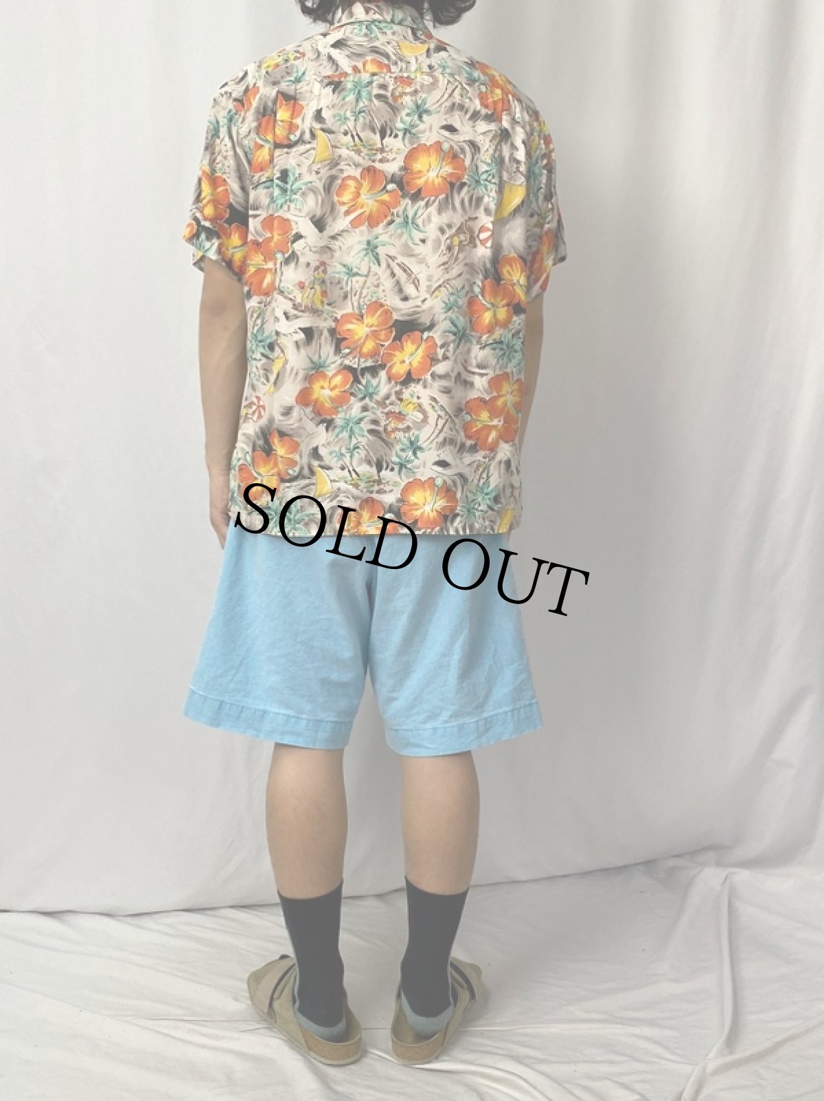 画像4: 60's オールオーバーパターン レーヨンハワイアンシャツ (4)