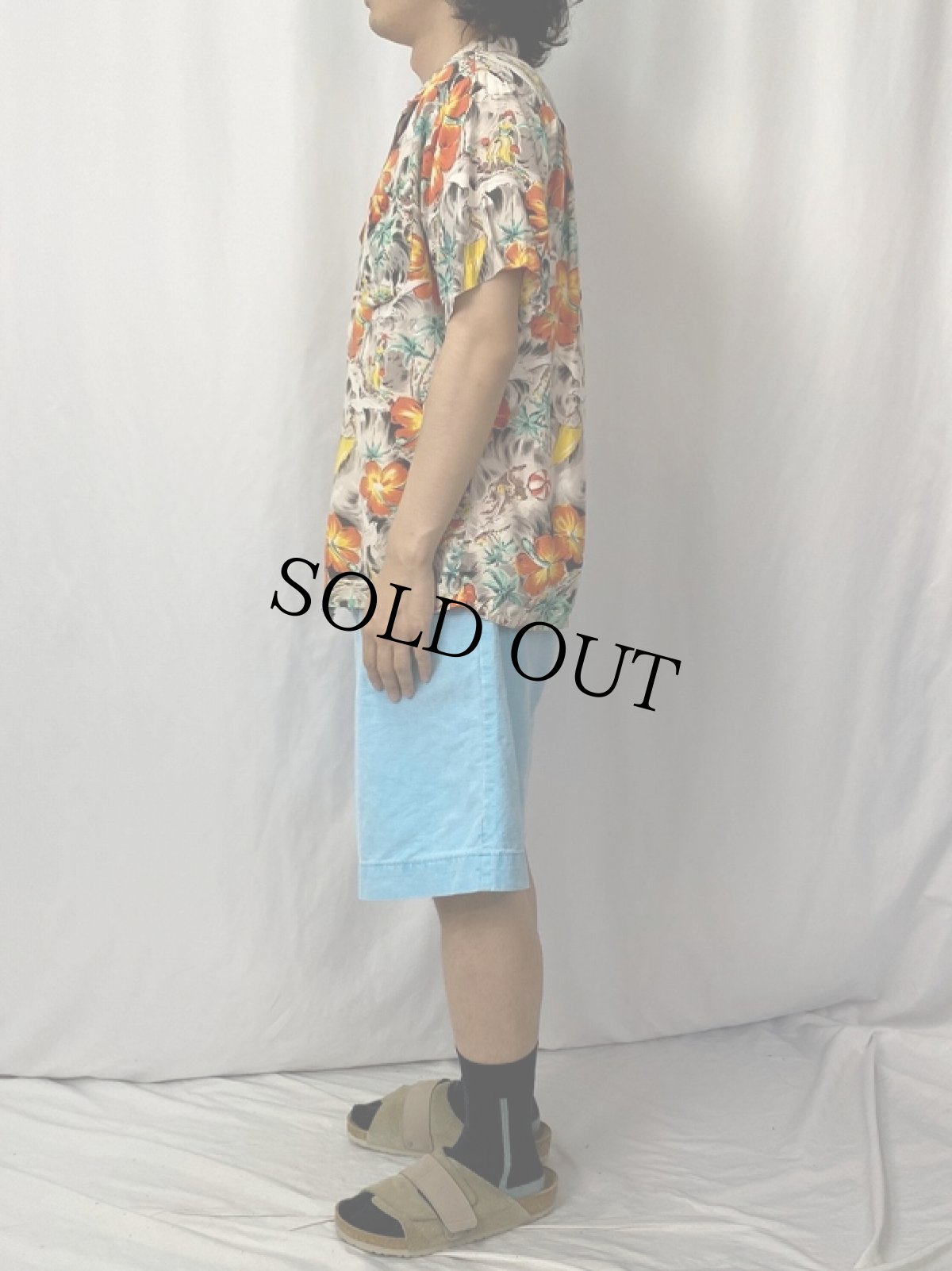 画像3: 60's オールオーバーパターン レーヨンハワイアンシャツ (3)