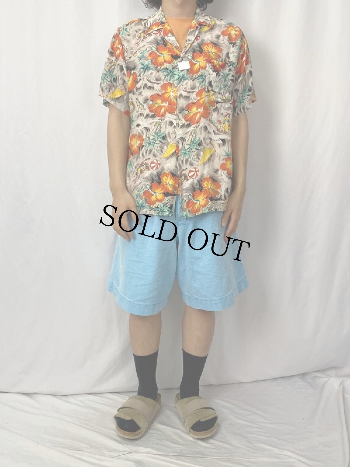 画像2: 60's オールオーバーパターン レーヨンハワイアンシャツ (2)