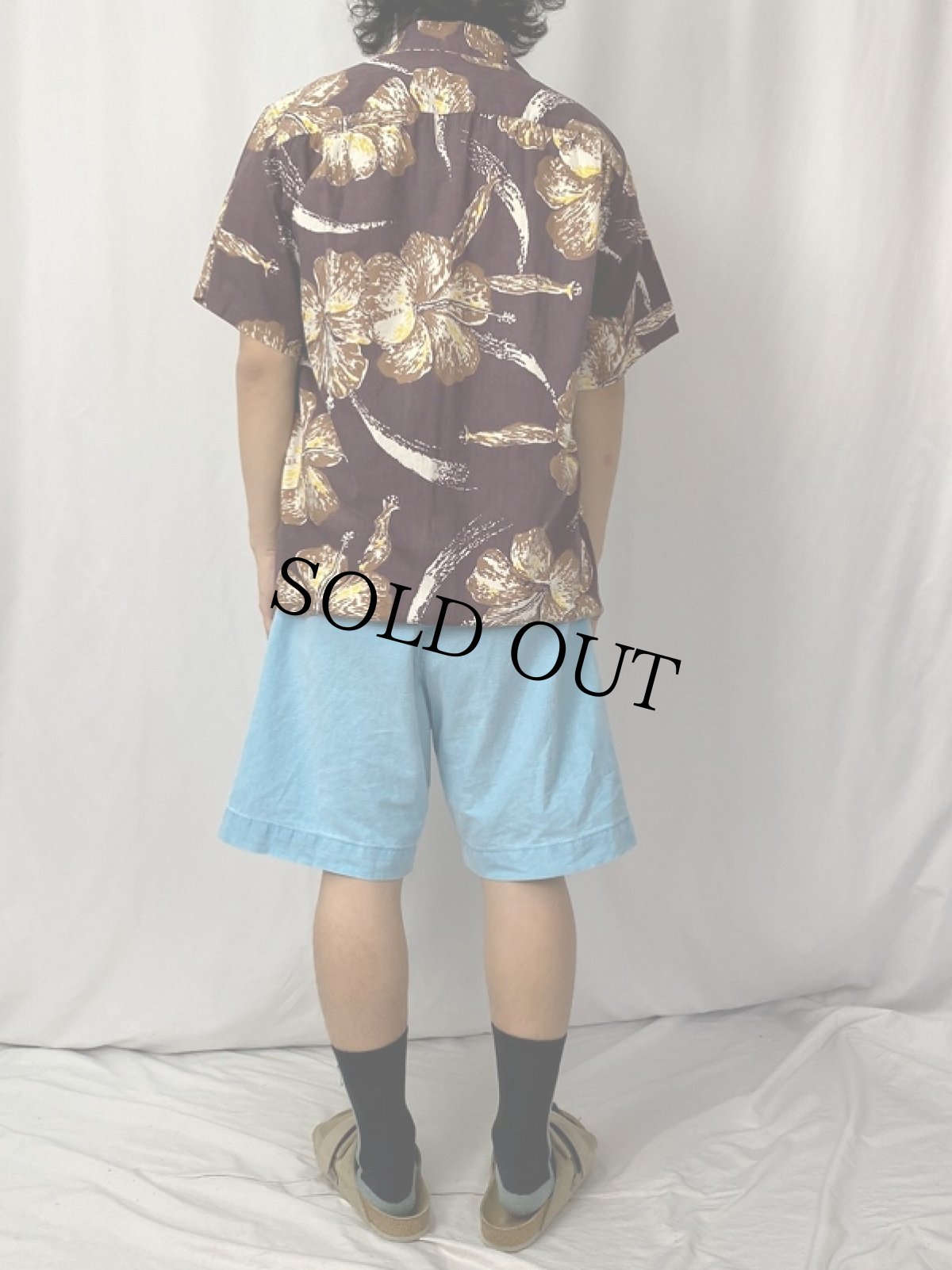 画像4: 60's Surfin Sand HAWAII製 ハイビスカス柄 コットンハワイアンシャツ M (4)