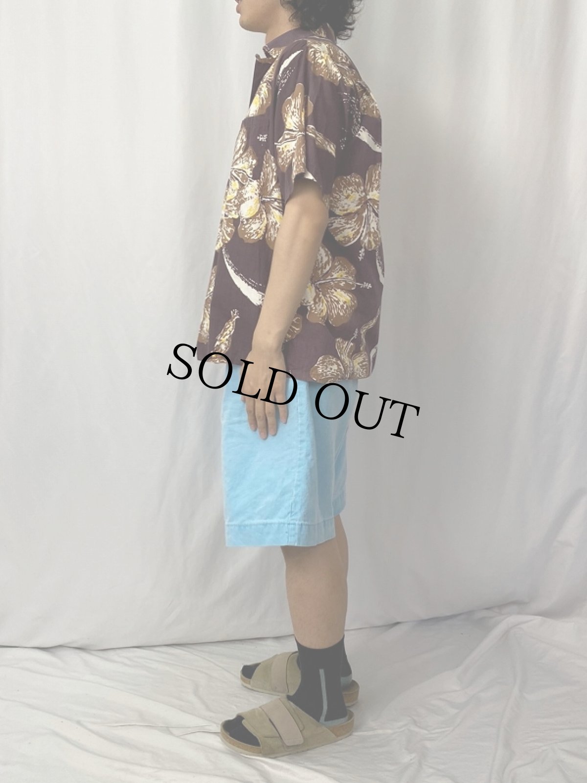 画像3: 60's Surfin Sand HAWAII製 ハイビスカス柄 コットンハワイアンシャツ M (3)