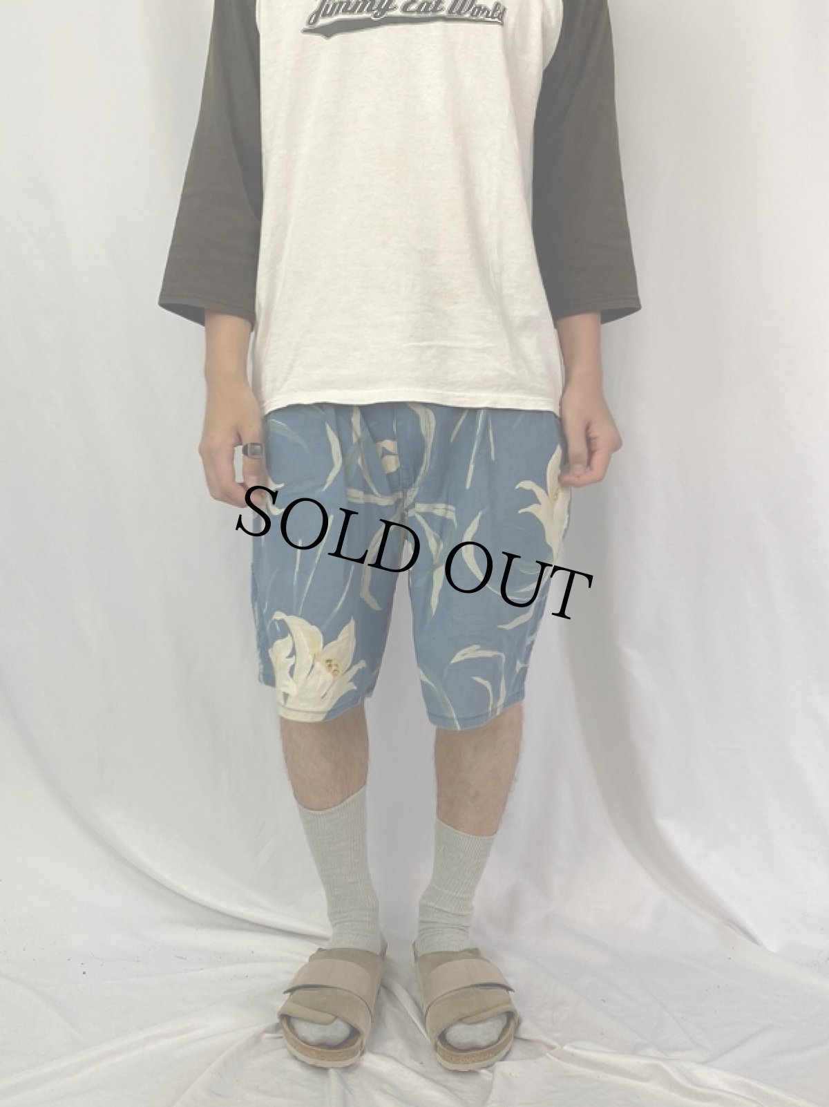 画像2: 90's POLO Ralph Lauren USA製 花柄 2タック コットン×リネンショーツ SIZE36 (2)