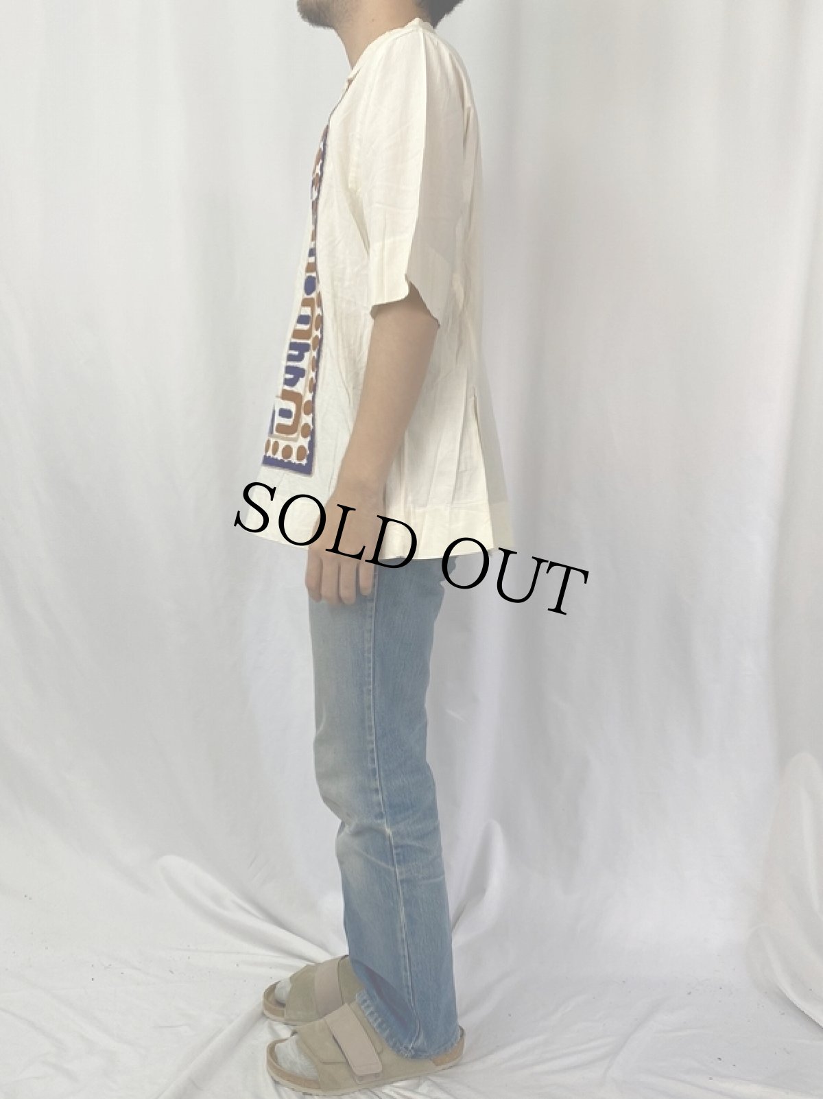 画像3: 70's〜 ETHNOS 刺繍デザイン プルオーバーシャツ L (3)