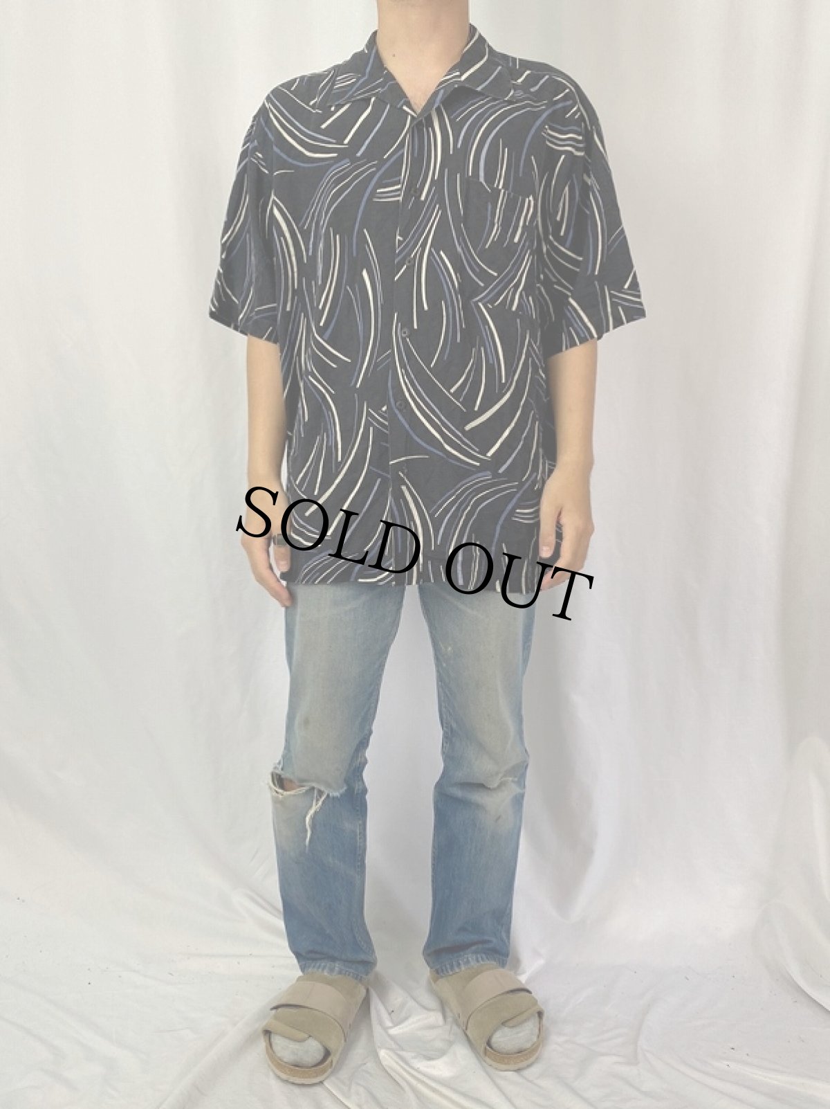 画像2: REUNION 総柄 シルクオープンカラーシャツ XL (2)