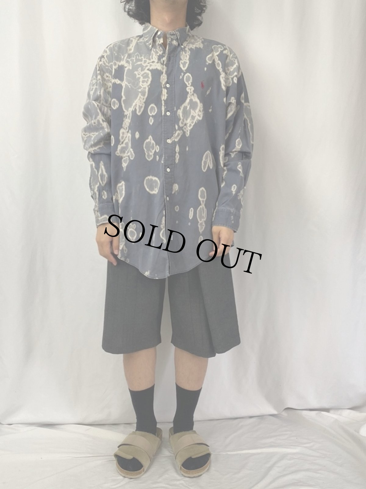 画像2: 90's Ralph Lauren ブリーチデザイン コットンボタンダウンシャツ L (2)