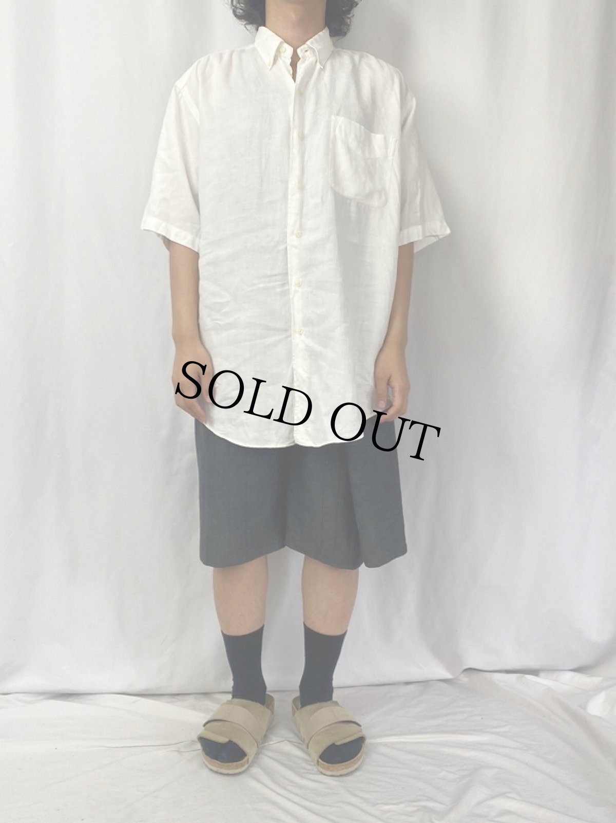 画像2: Ralph Lauren "MARLOWE" ロゴ刺繍 リネンボタンダウンシャツ M (2)