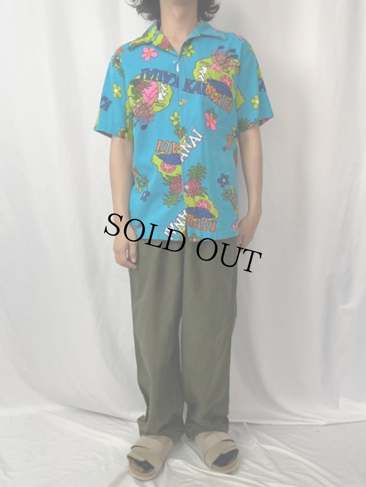 画像2: 70's HAWAII製 オールオーバーパターン ハワイアンシャツ L (2)