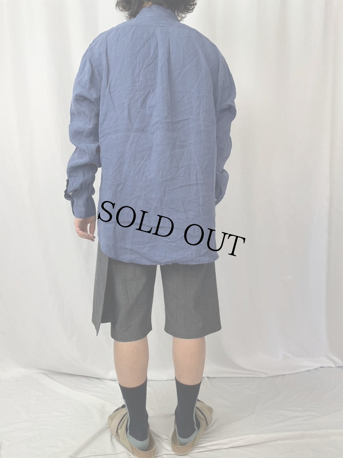 画像4: Ralph Lauren ロゴ刺繍 リネンボタンダウンシャツ L (4)