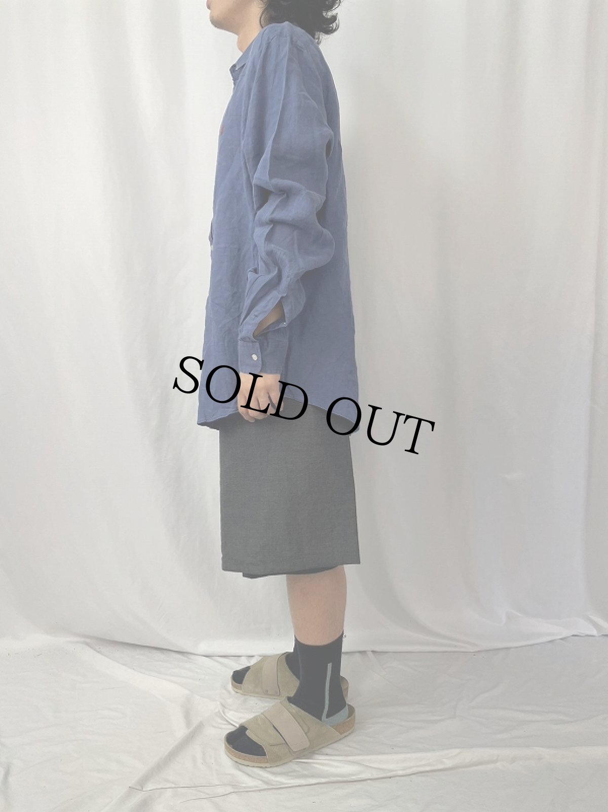 画像3: Ralph Lauren ロゴ刺繍 リネンボタンダウンシャツ L (3)