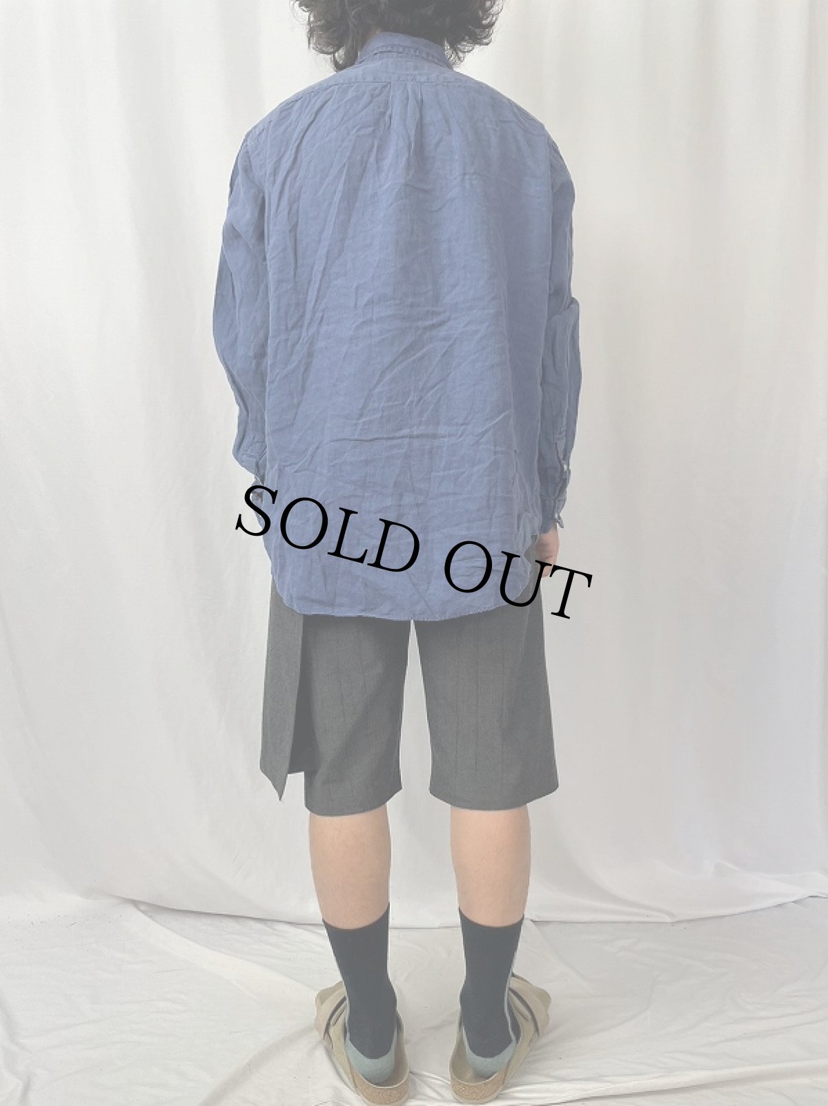 画像4: Ralph Lauren ロゴ刺繍 リネンボタンダウンシャツ L (4)