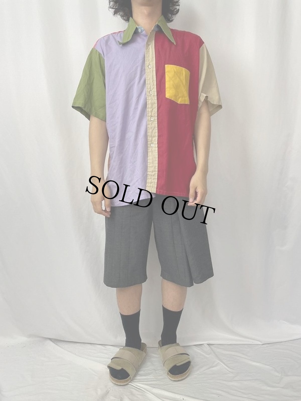 画像2: 70's〜 PERMANENT PRESS USA製 クレイジーパターン ポリエステル×コットンシャツ L (2)