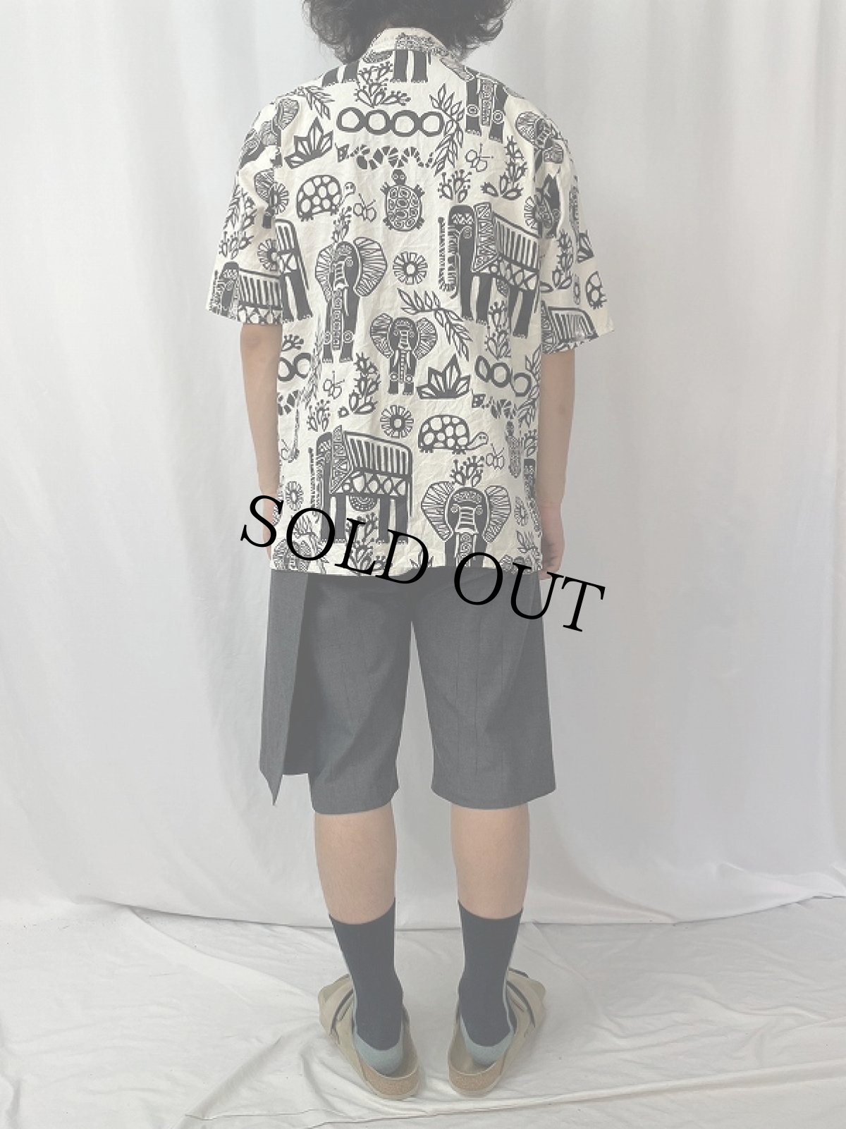 画像4: IMAGE 民族柄 刺繍デザイン コットンオープンカラーシャツ L (4)