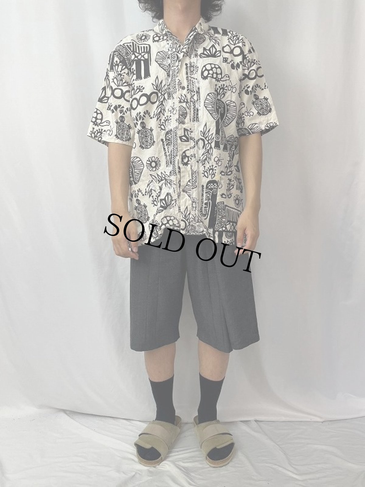 画像2: IMAGE 民族柄 刺繍デザイン コットンオープンカラーシャツ L (2)