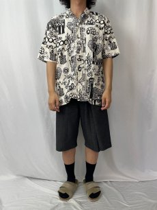 画像2: IMAGE 民族柄 刺繍デザイン コットンオープンカラーシャツ L (2)
