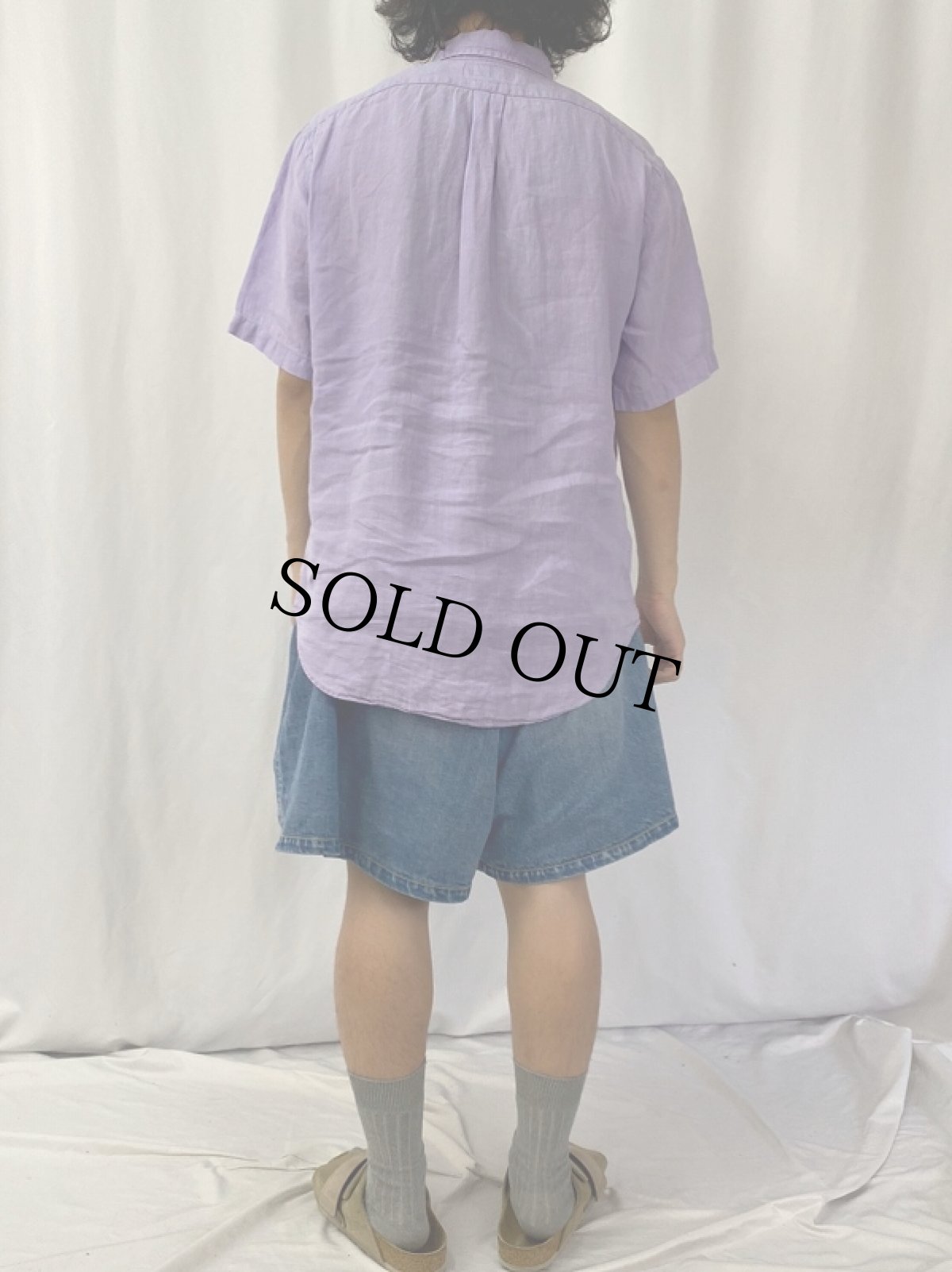 画像4: Ralph Lauren "CLASSIC FIT" ロゴ刺繍 リネンボタンダウンシャツ M (4)