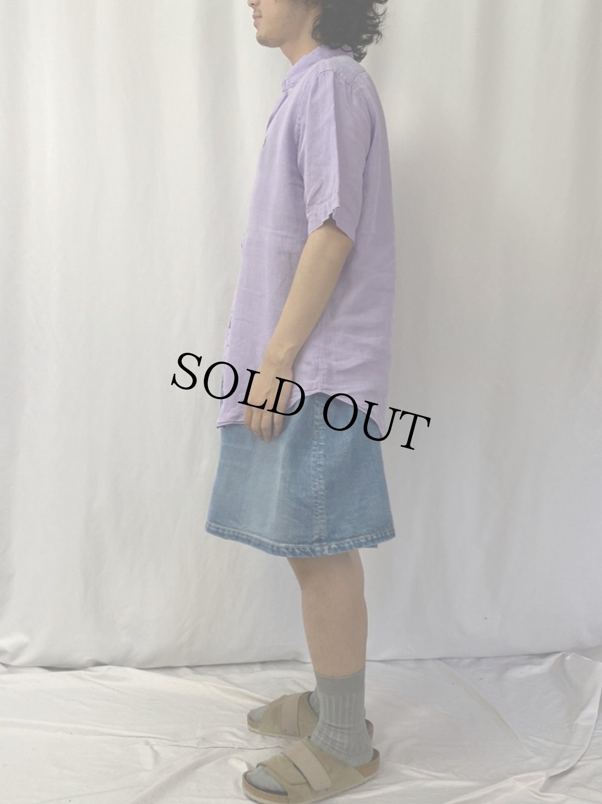 画像3: Ralph Lauren "CLASSIC FIT" ロゴ刺繍 リネンボタンダウンシャツ M (3)