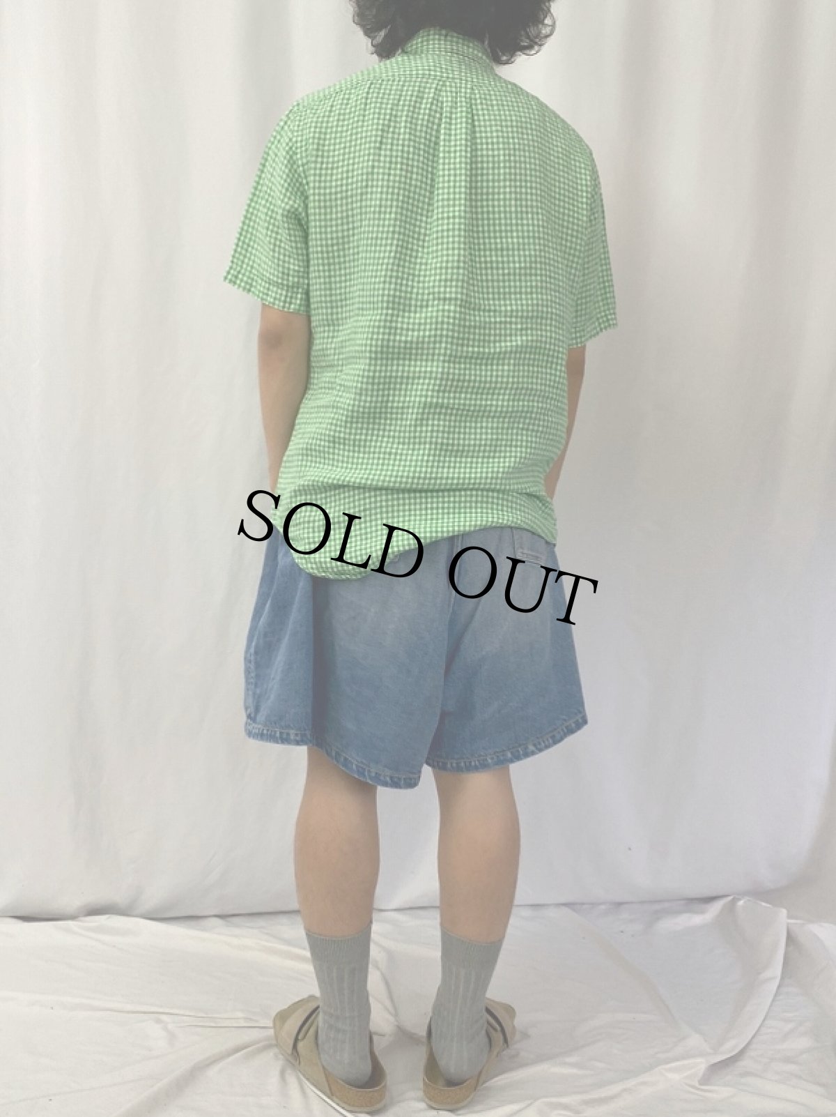 画像4: Ralph Lauren "CLASSIC FIT" ギンガムチェック柄 リネンボタンダウンシャツ S (4)