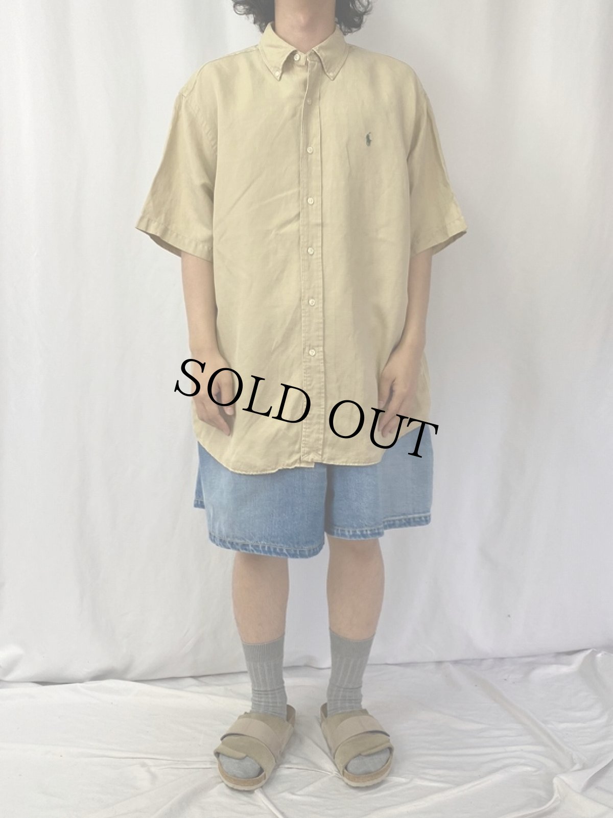 画像2: POLO Ralph Lauren "CUSTOM FIT" ロゴ刺繍 シルク×リネンボタンダウンシャツ XL (2)