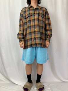 画像2: 90's STUSSY チェック柄 オープンカラーネルシャツ L (2)