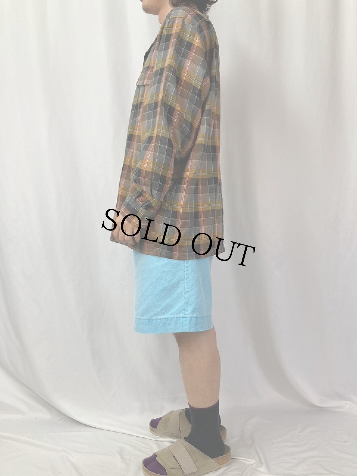 画像3: 90's STUSSY チェック柄 オープンカラーネルシャツ L (3)