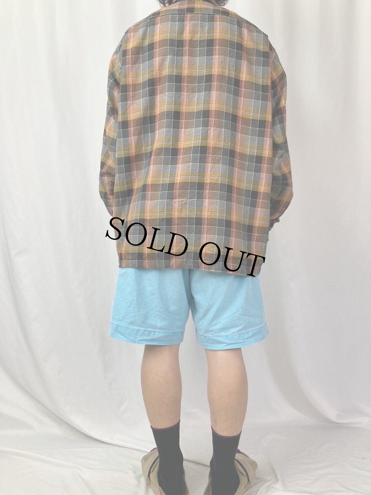 画像4: 90's STUSSY チェック柄 オープンカラーネルシャツ L (4)