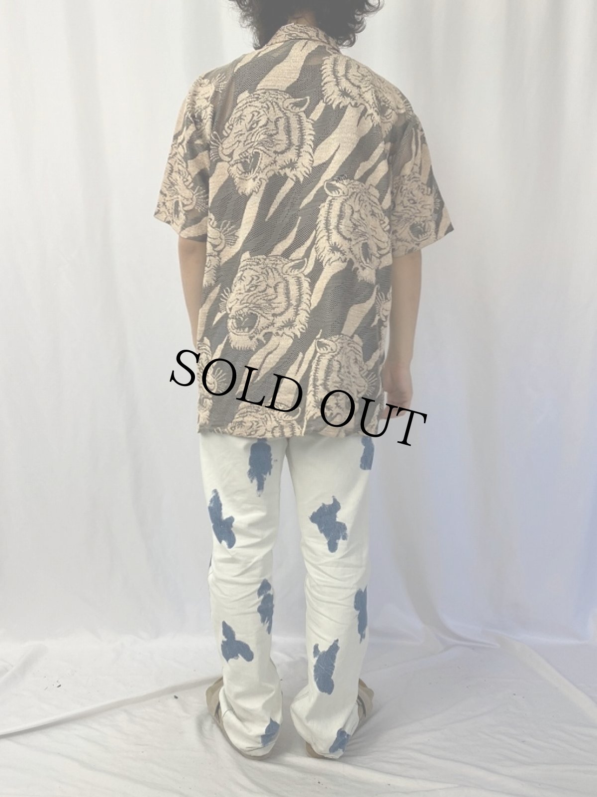 画像4: Frust 虎柄 メッシュ切り替え ポリエステル×ナイロン オープンカラーシャツ M (4)