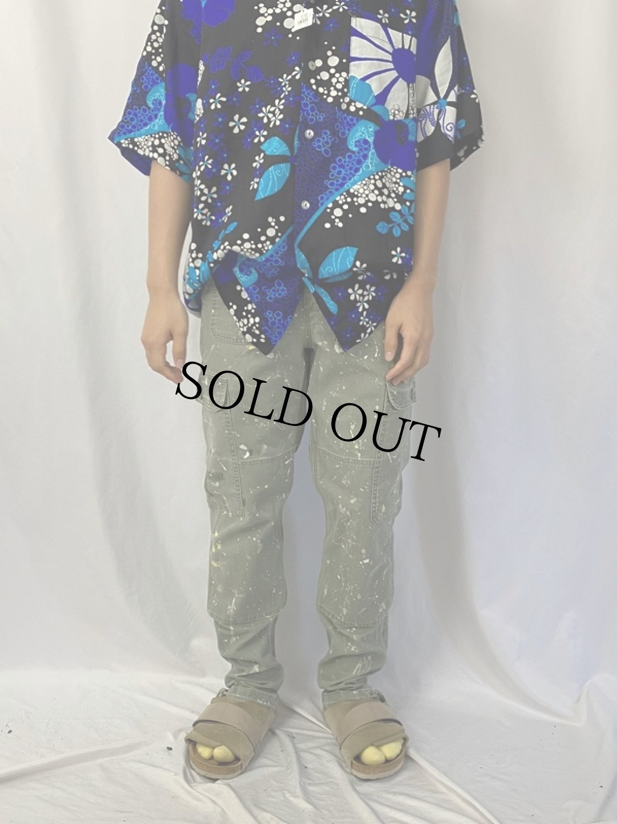 画像2: POLO Ralph Lauren ペンキペイント ヘリンボーンツイル デザインカーゴパンツ W24-31 (2)