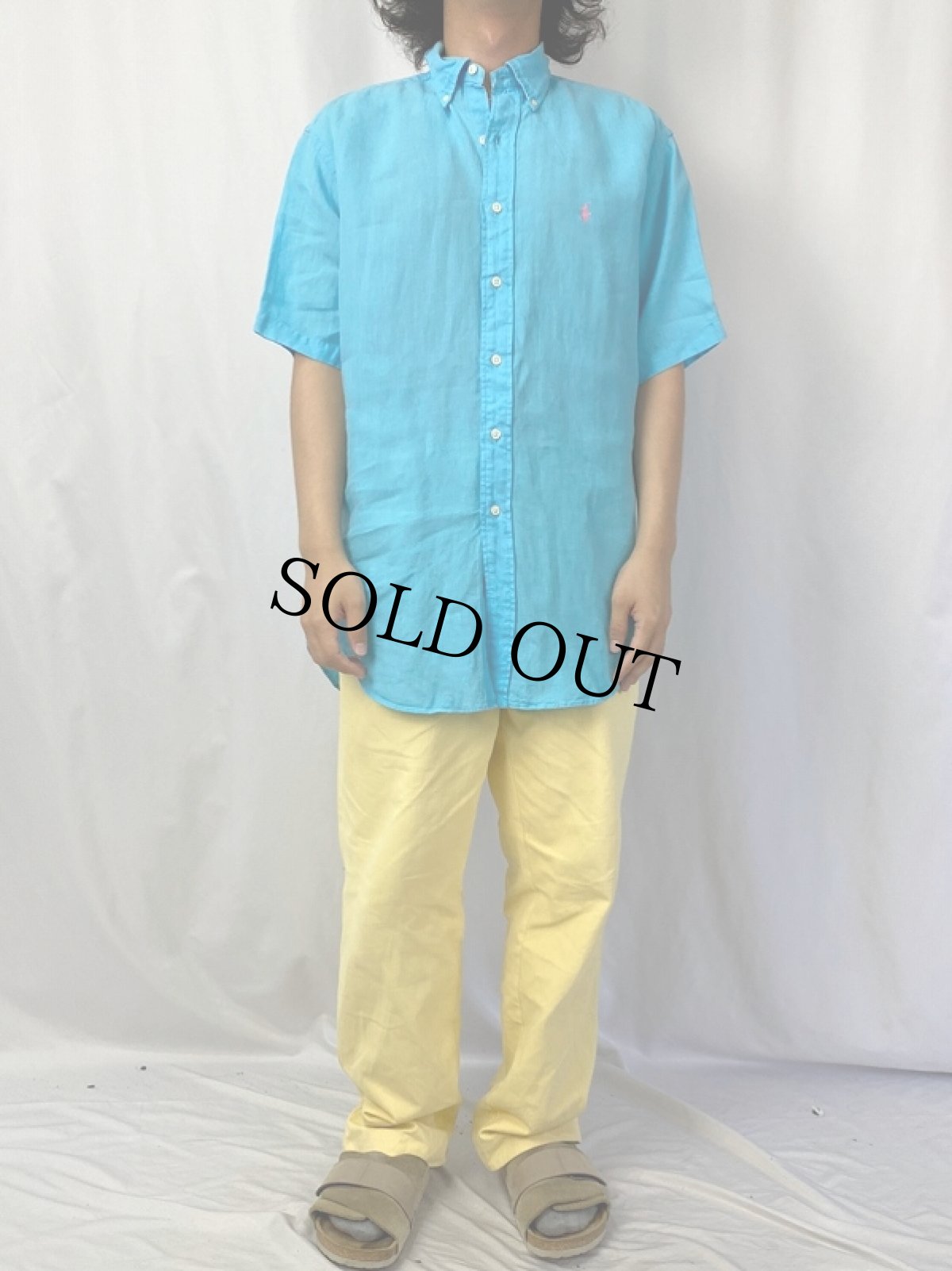 画像2: Ralph Lauren "CLASSIC FIT" リネンボタンダウンシャツ M (2)