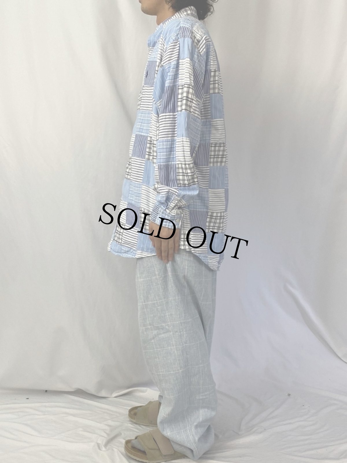 画像3: Ralph Lauren "BLAIRE" パッチワーク コットンボタンダウンシャツ L (3)