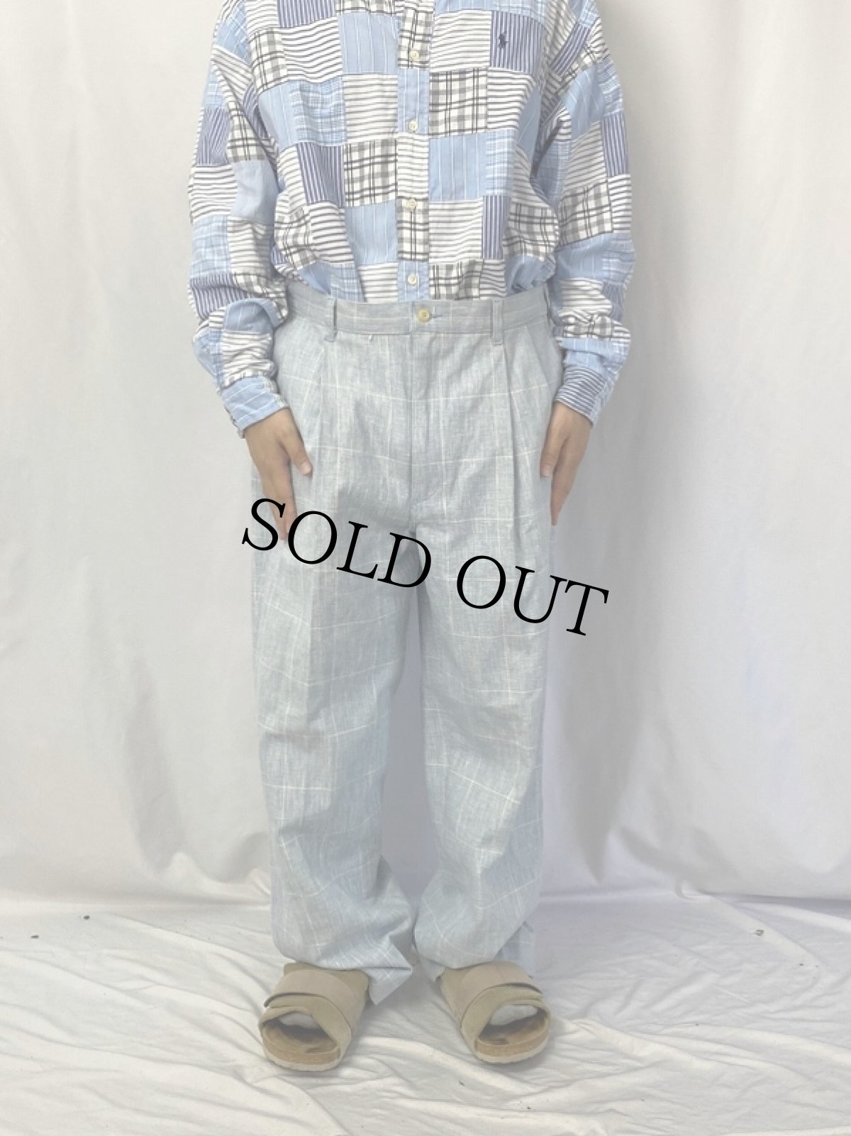 画像2: 90's POLO Ralph Lauren USA製 チェック柄 2タック コットンスラックス W36 (2)