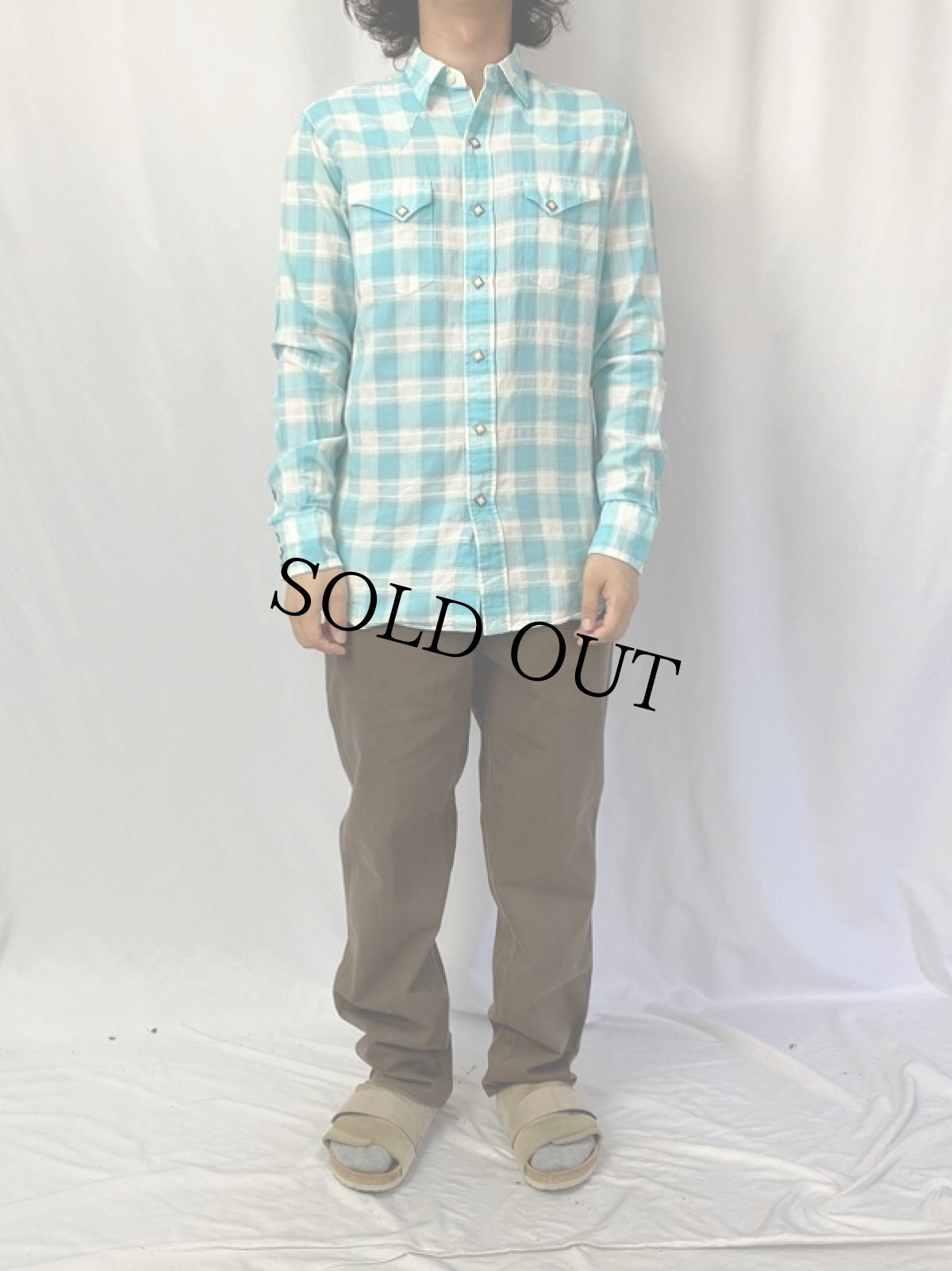 画像2: POLO Ralph Lauren チェック柄 コットンウエスタンシャツ S (2)