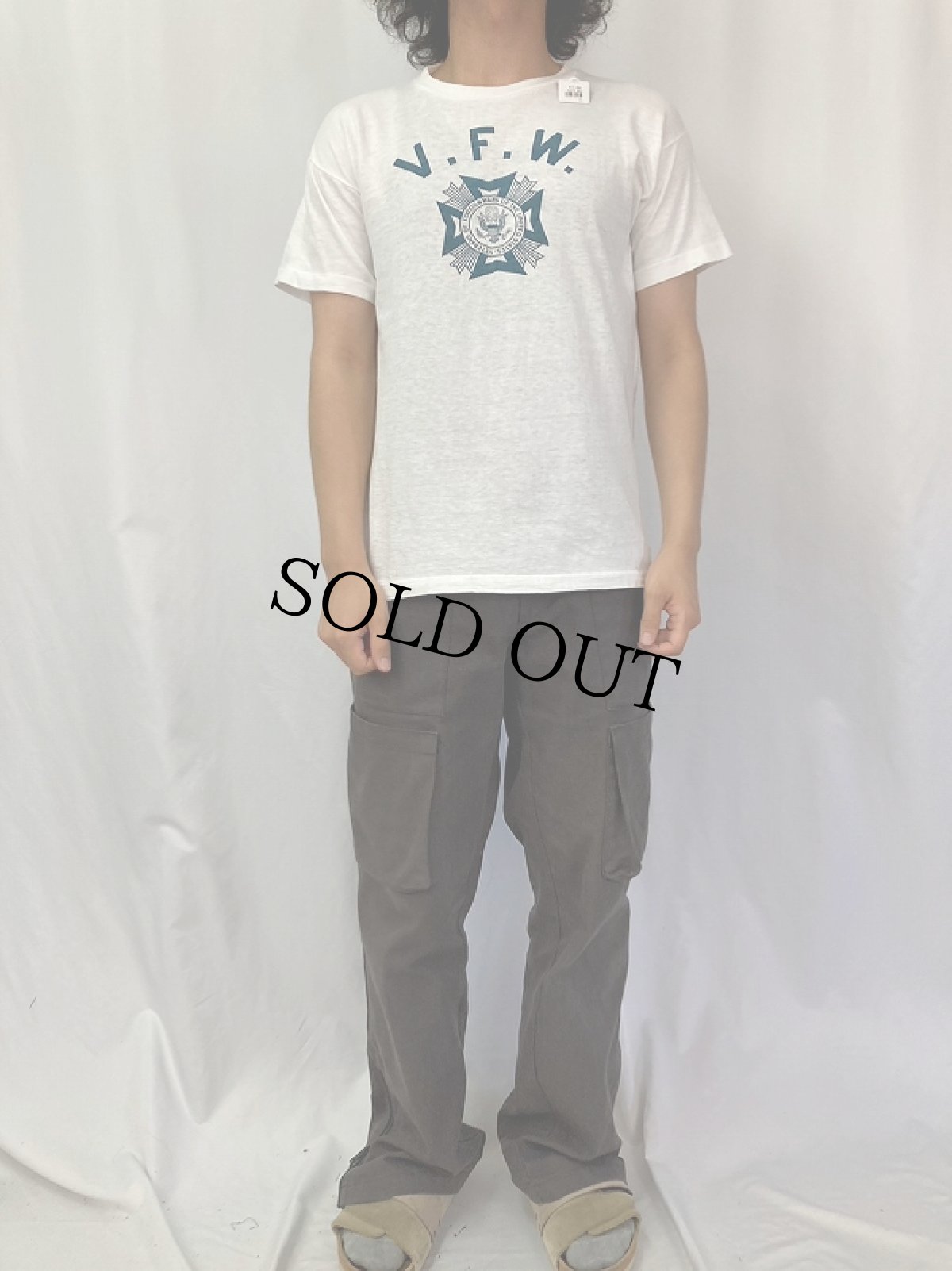 画像2: 50〜60's Champion 小文字ランタグ "V.F.W." プリントTシャツ L (2)