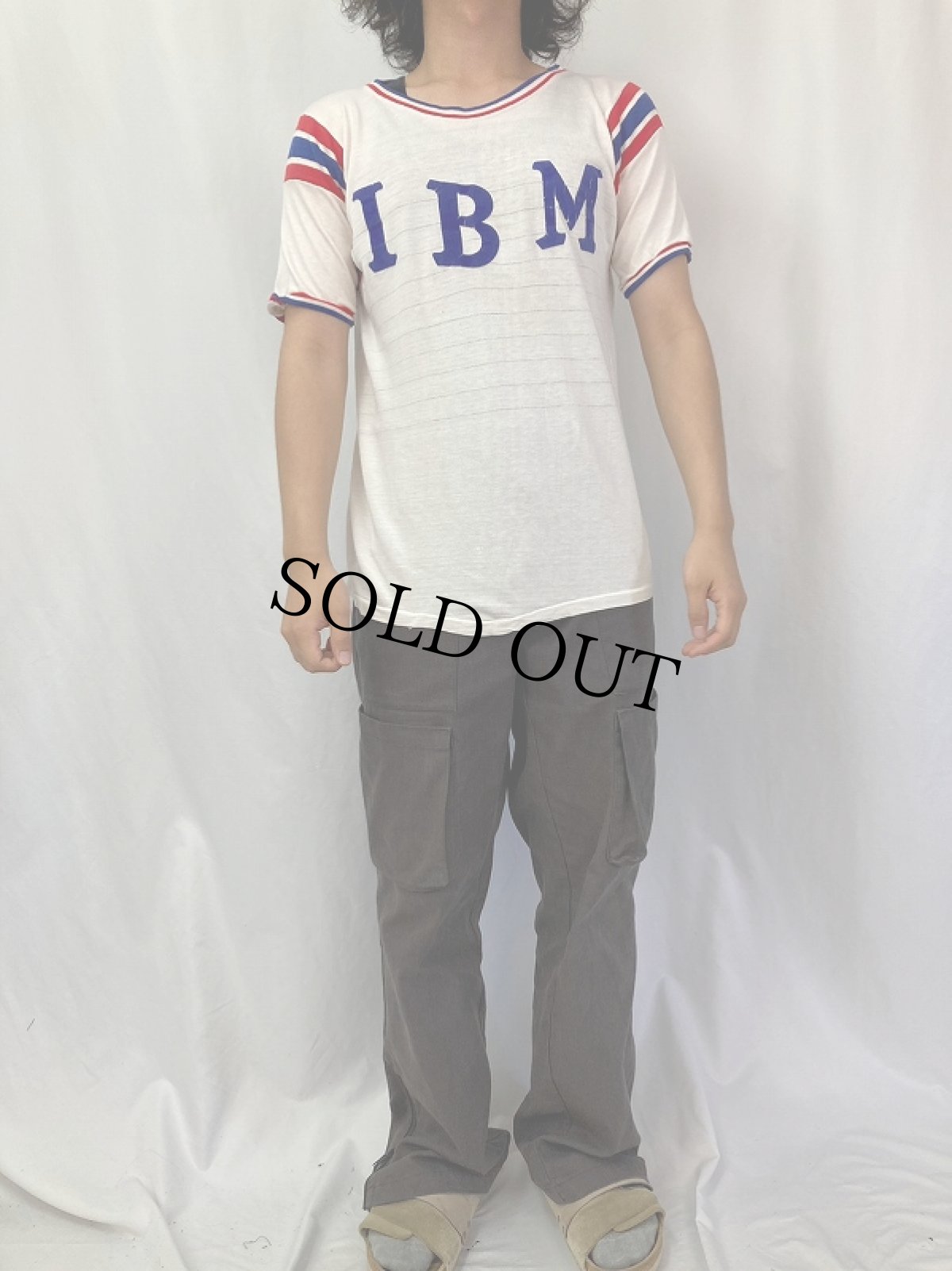 画像2: 60's MASON USA製 "IBM" フロッキープリント レーヨンTシャツ L (2)