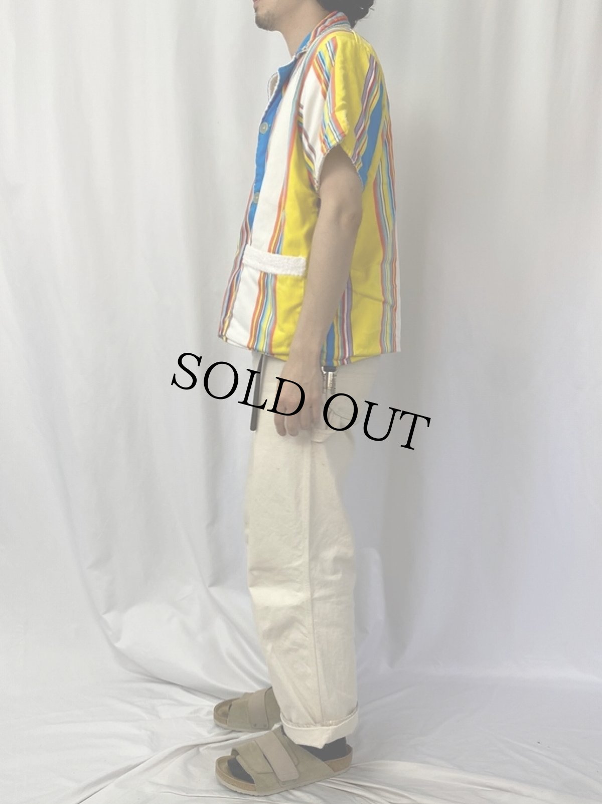 画像3: 60's BRENT マルチストライプ柄 パイル ビーチシャツ (3)